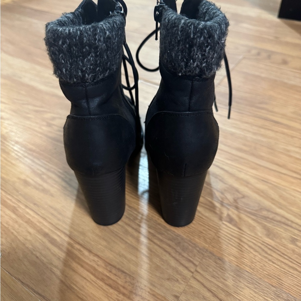 XOXO Black Knit-Cuff Heeled Ankle Boots - Picture 4 of 7